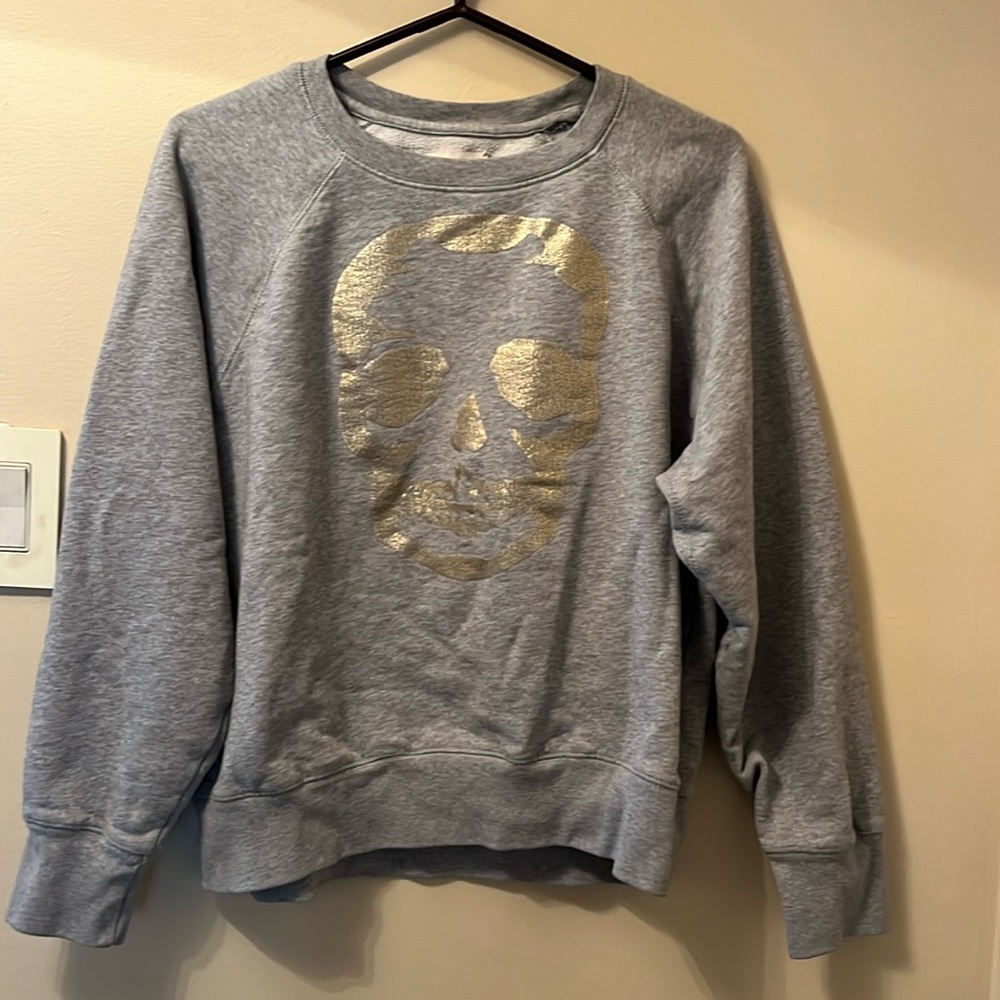 Zadig & Voltaire grey cotton women's sweatshirt with gold skull size medium